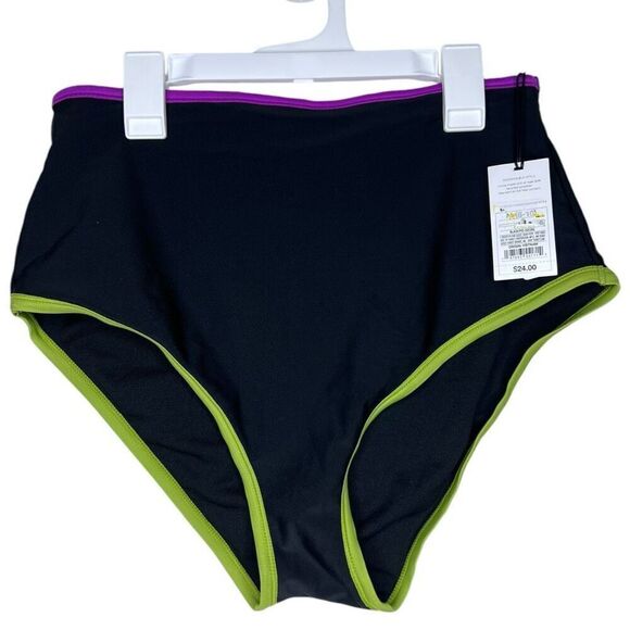 NEW Shade & Shore Contrast Binding High Waist Black Bikini Bottom M - Picture 2 of 4